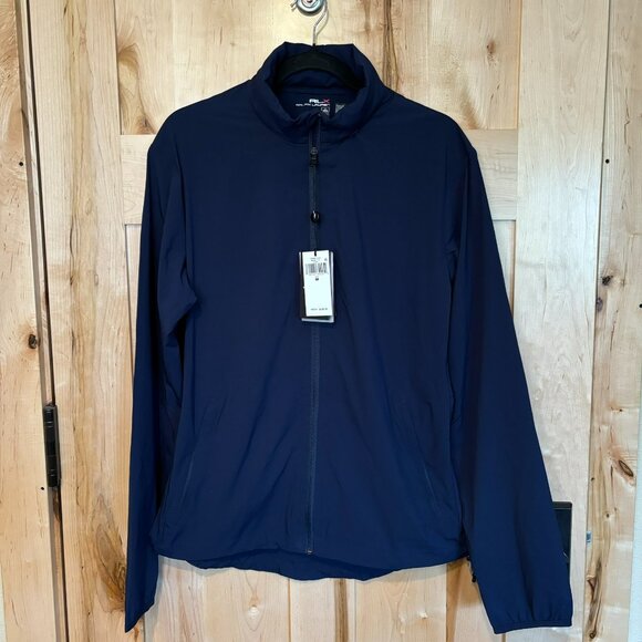 New RLX Ralph Lauren Golf Men's Wicking Full Zip Jacket M Navy $248 Stow Hood - Picture 1 of 14